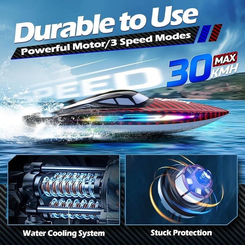 RC Boat 30KMH Waterproof Fast Remote Control Self-Righting W/ Light Modes New