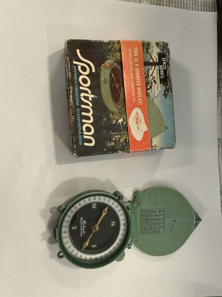 Vintage UNCLE MIKE'S PRECISION COMPASS W Original Box Counter Display Tag Insert