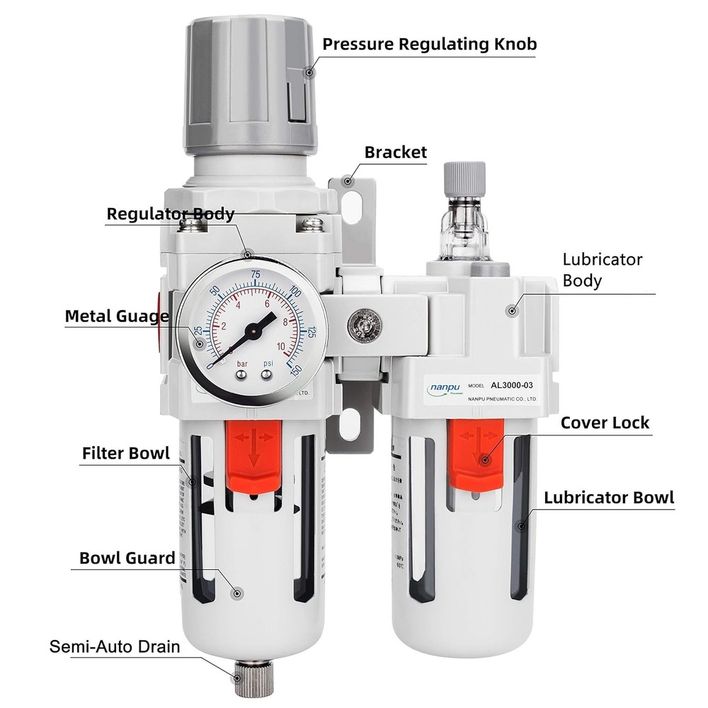 3/8" NPT Air Filter Regulator Lubricator Combo