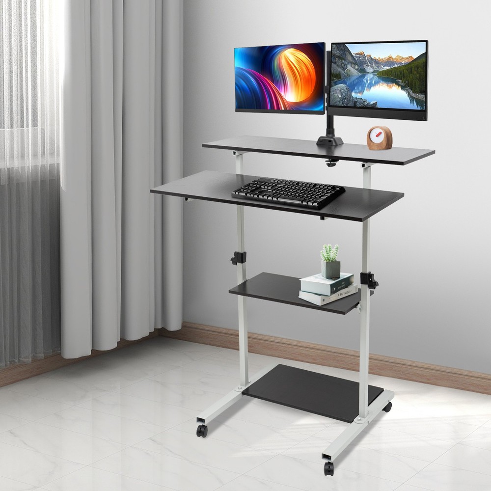 Mobile Standing Desk Adjustable Height Computer Rolling Laptop Cart Work Table