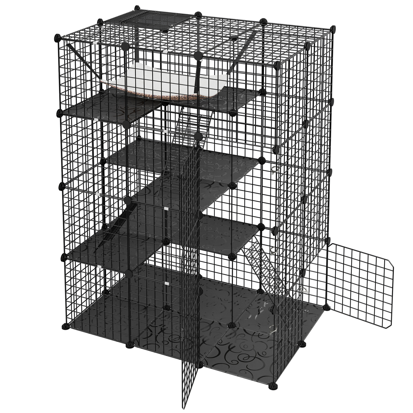 4-Tier Cat Cage Indoor Cat Enclosures DIY Detachable Metal Cat Kennel w/Hammock
