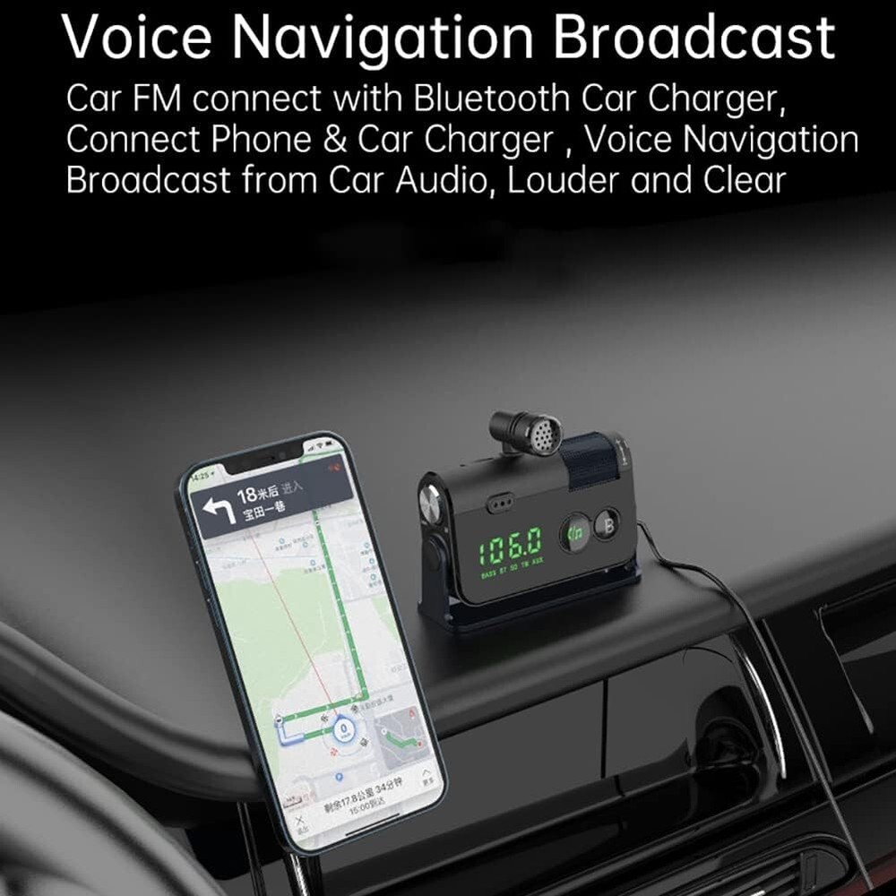 Bluetooth Transmitter Car, 2 Microphones & QC3.0 +Type-C PD 18W HiFi Bass, Car