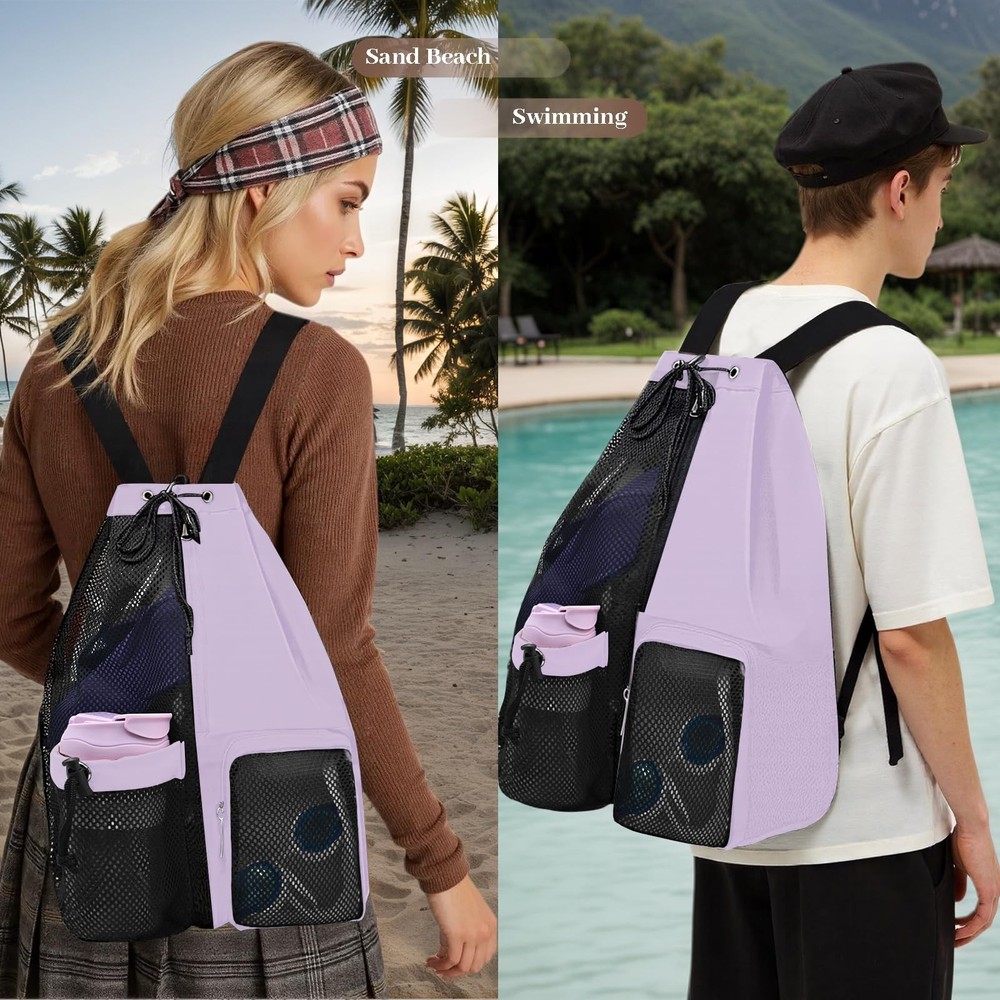 Beach Backpack Wet Pocket Drawstring Mesh Bag Waterproof Swim Pool