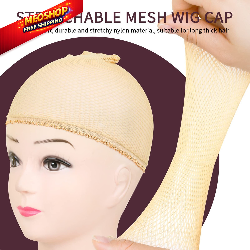 FANDAMEI Wig Caps Net, 4PCS Mesh Net Open End, Light Brown Cap...