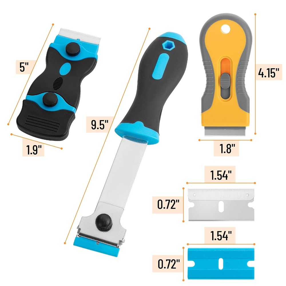 3-Pack Razor Blade Scraper Set w/ 80 Blades – Paint, Window & Sticker Tool