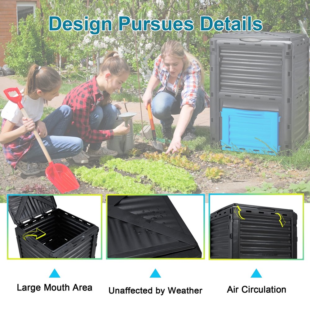 Garden Compost Bin 80 Gallon (300L) Large, Outdoor Composter from PP Material...