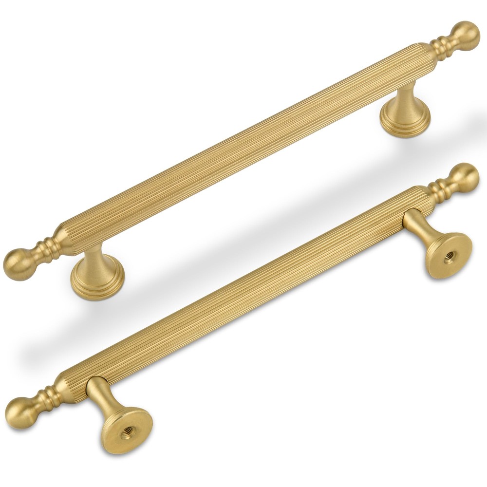 -5 Inch Brushed Gold Kitchen Cabinet Pulls 2 Pack Solid Brass Handles for Dre...