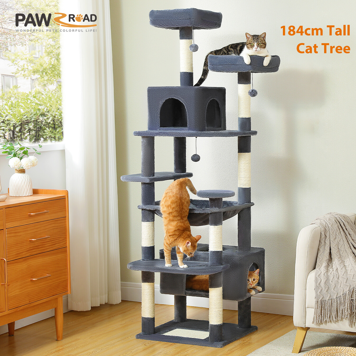 PAWZ Road Cat Tree Tower Scratching Post Scratcher Condo Bed 72.4"/64.5"/53.5"