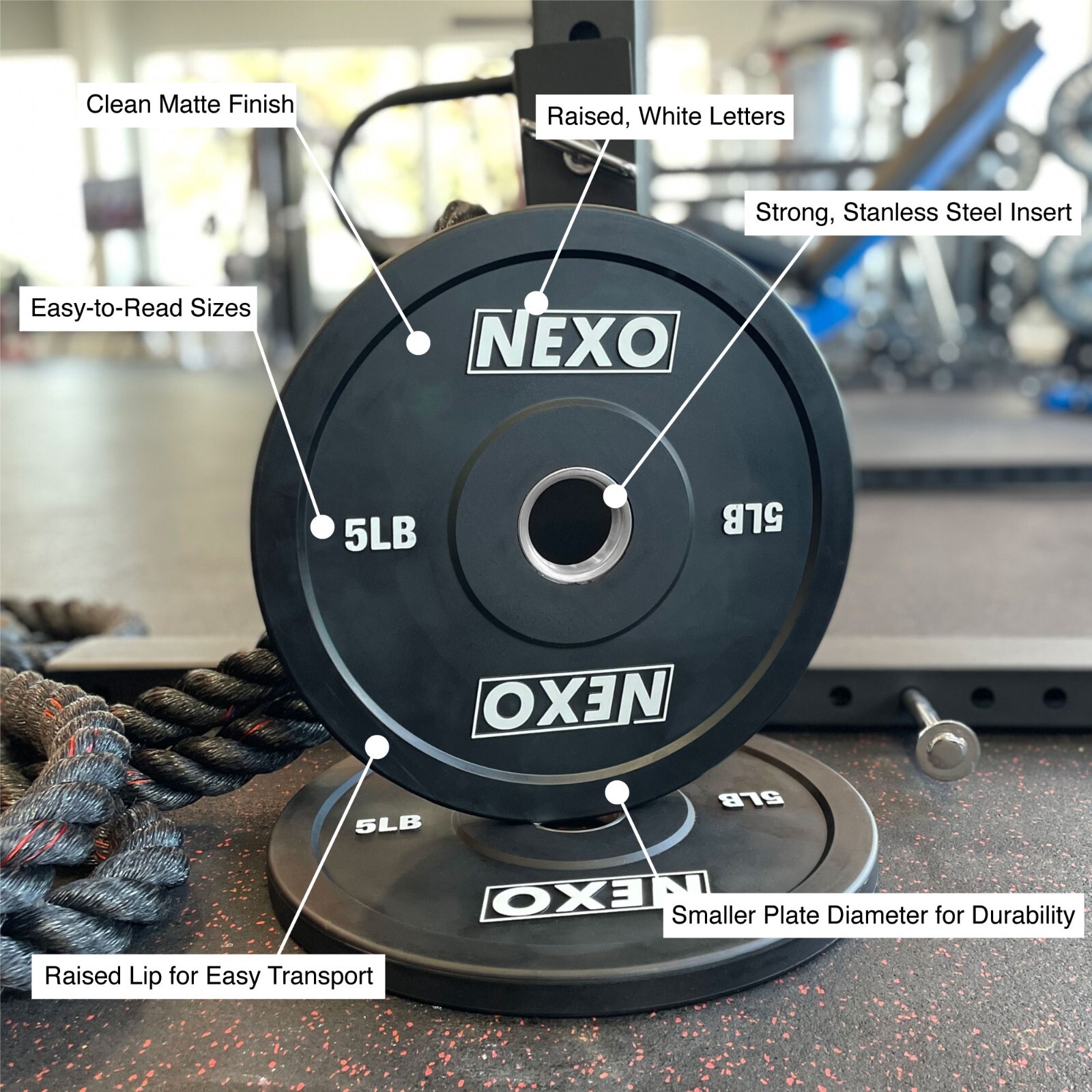 NEXO 5LB Black Rubber Bumper Plate Pair - Premium Matte Finish 2x 5LB Plates