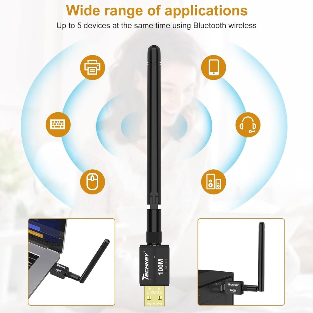 Long Range USB Bluetooth 5.3 Adapter for Desktop PC 328FT/100M Wireless Transfer