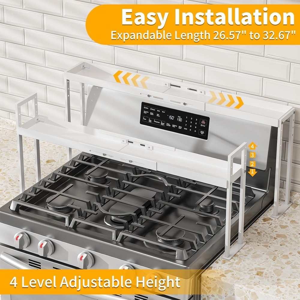 4-Level Height Adjustable Spice Rack for Curved & Flat Stoves - Expandable Size
