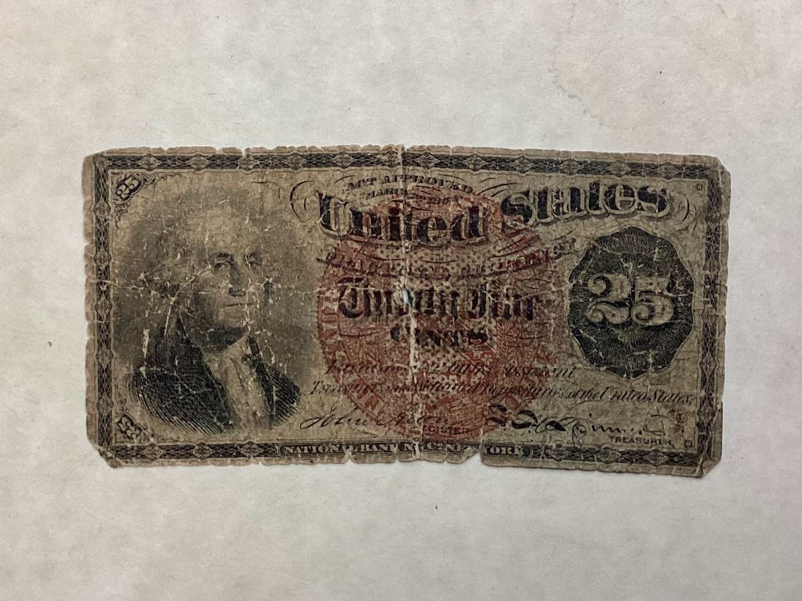 ~ 25 CENTS FOURTH ISSUE US FRACTIONAL CURRENCY  - GEORGE  WASHINGTON