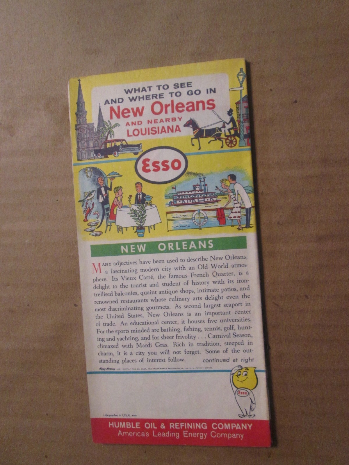 Esso Humble Oil Map of New Orleans and Louisiana Gulf Coast 1964