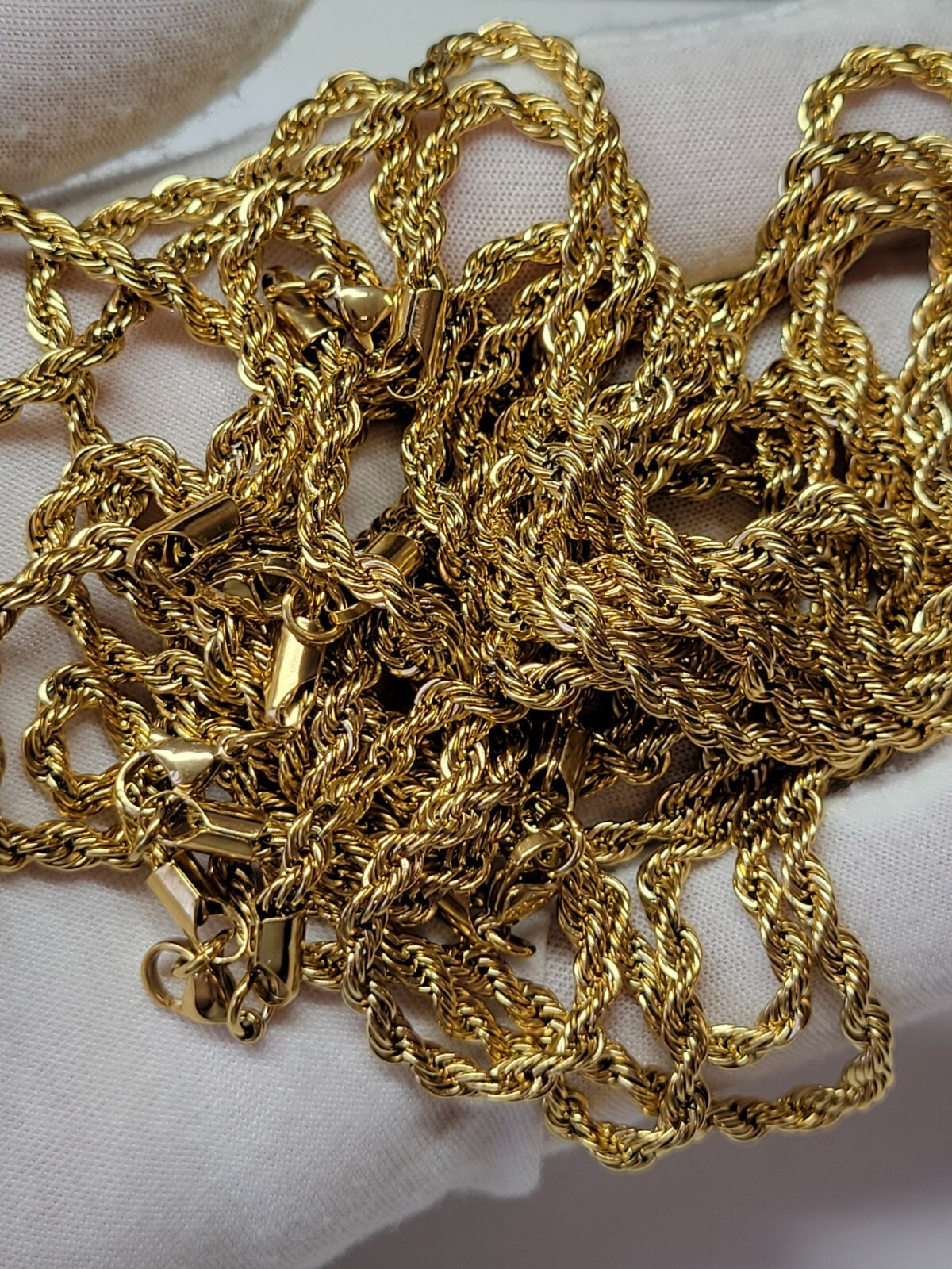 Stainless Steel Gold Plated Rope Chain Necklace 4mm Size 16" to 26" Unisex, Men