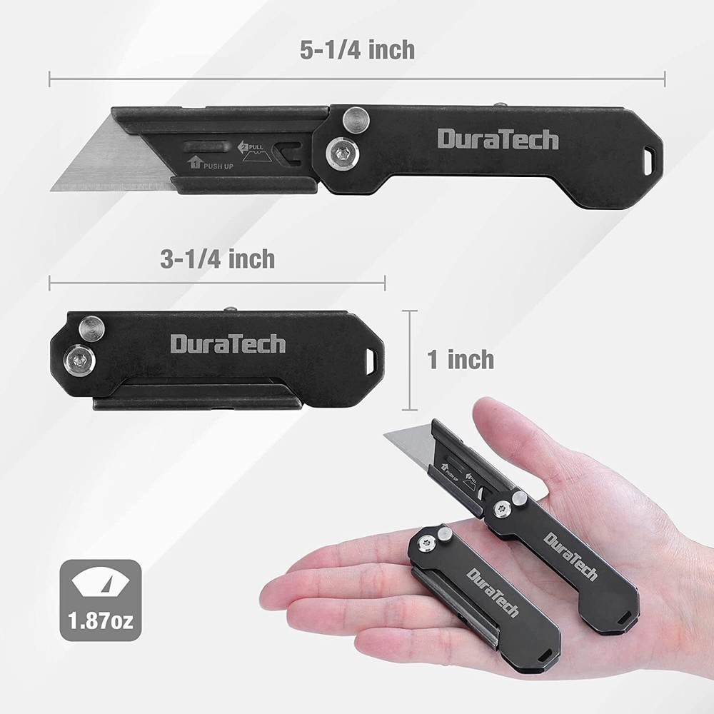 DURATECH Folding Pocket Utility Knife 2-Pack Set Stone Washed Quick Change Blade