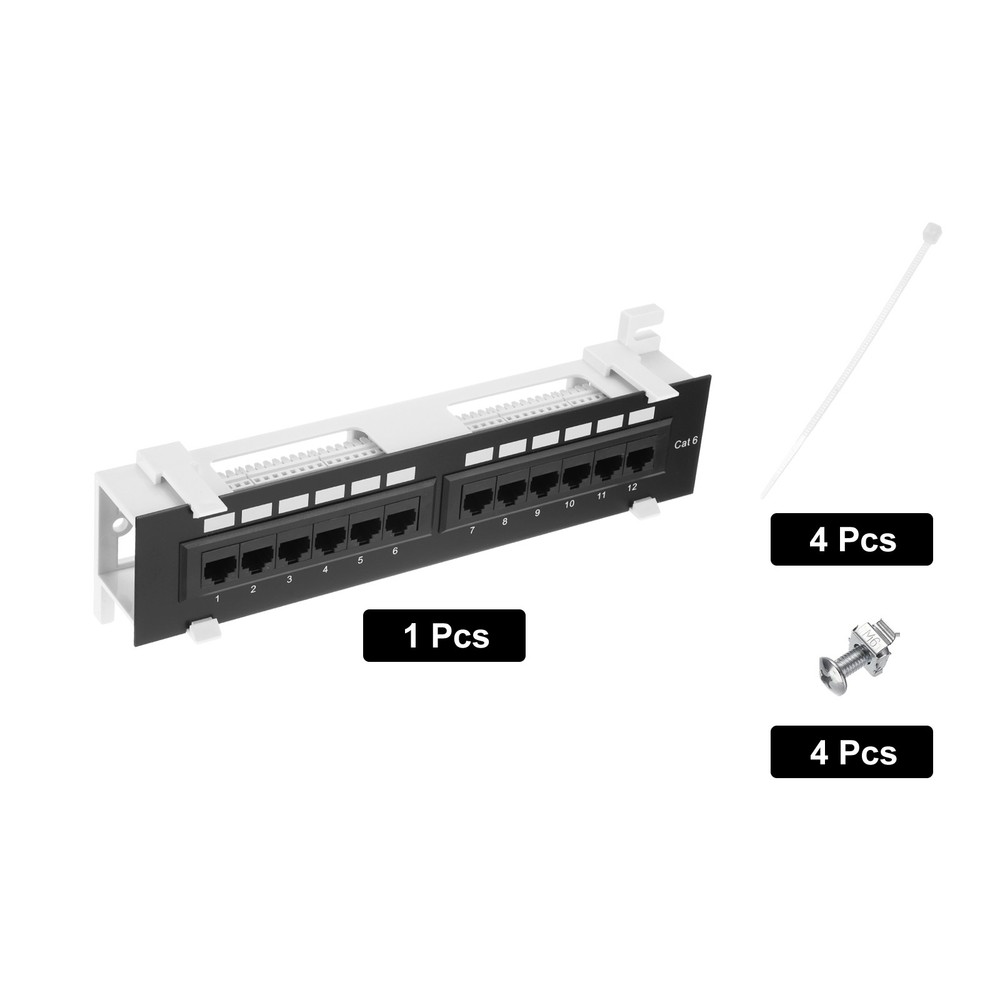 Patch Panel, 2.3" x 10" Cat6 Key Stone Network 12-Port Patch Panel with Base