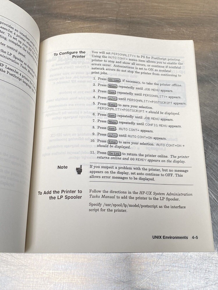 Hewlett Packard HP Network Notes For Laser Jet 4 Printer -Users Guide / Manual