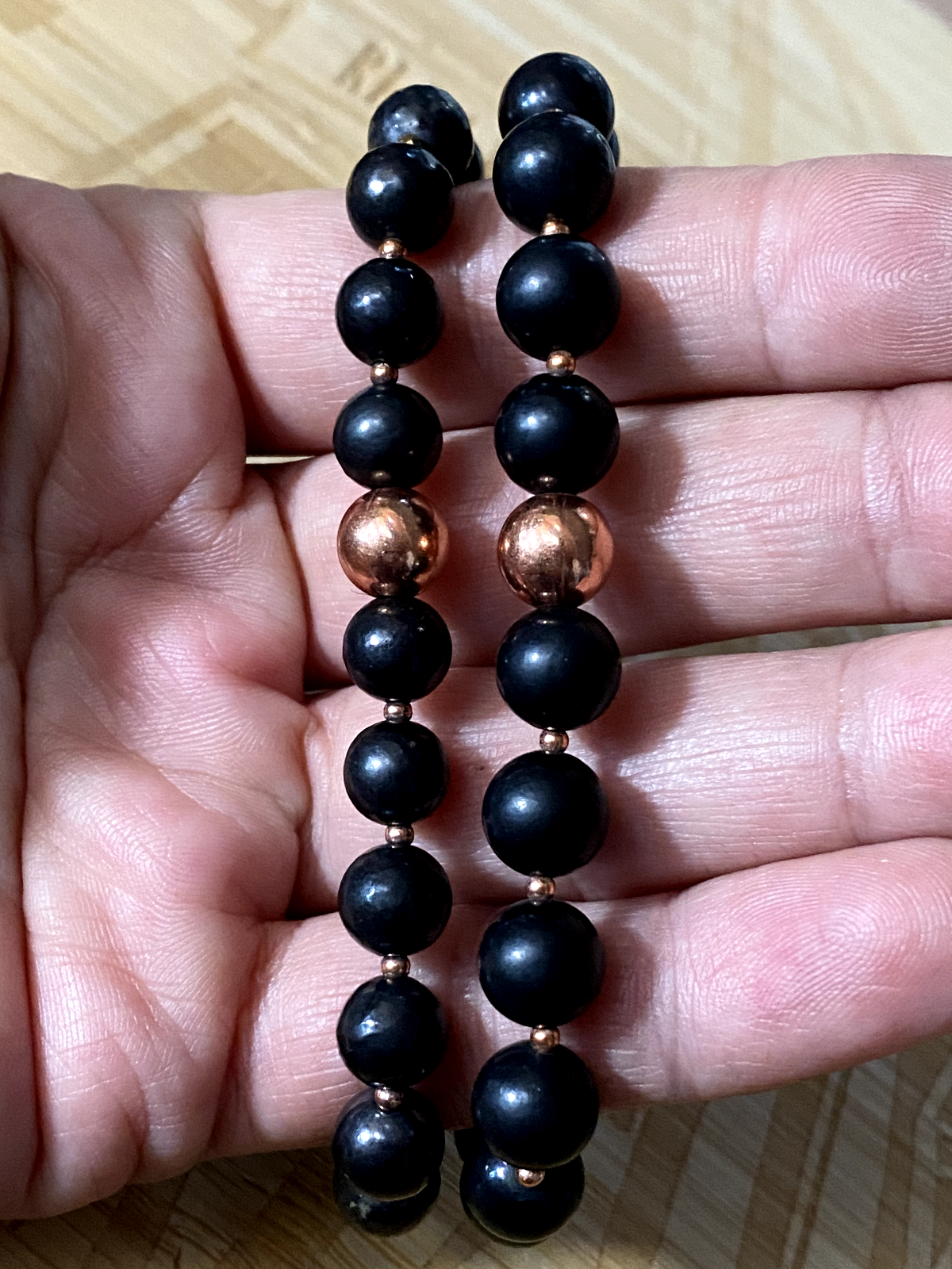 Shungite Beads With Genuine Copper Bracelet EMF Protection Healing Design B