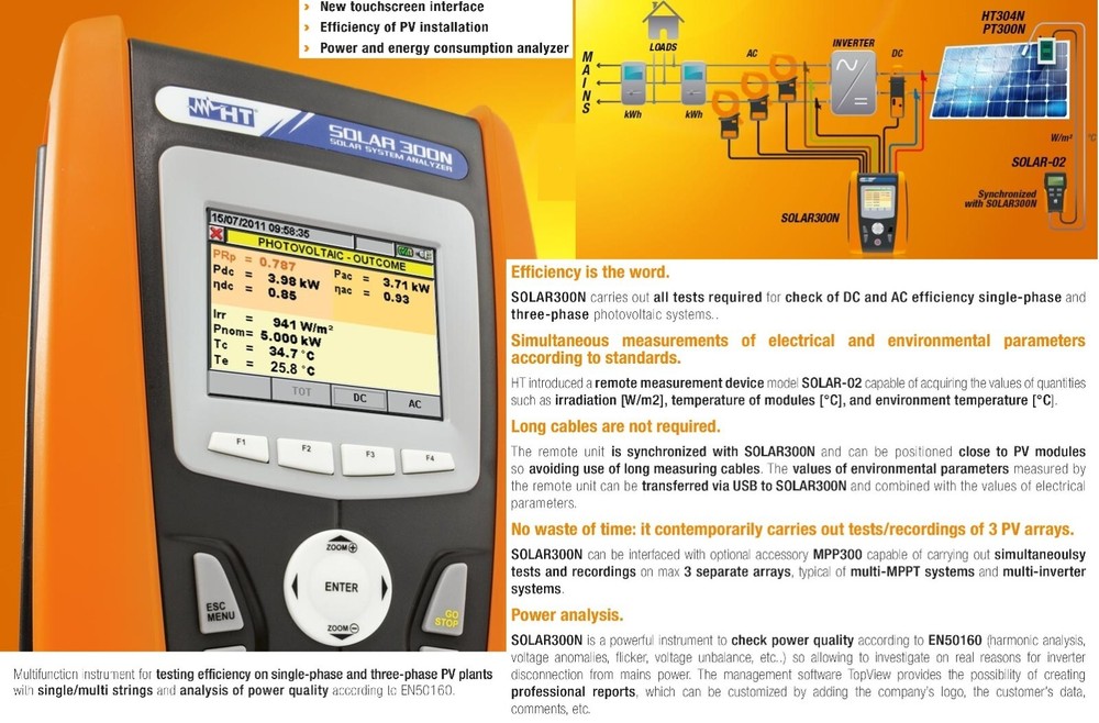 HT Instruments SOLAR300N Power Quality Analyzer for testing photovoltaic systems