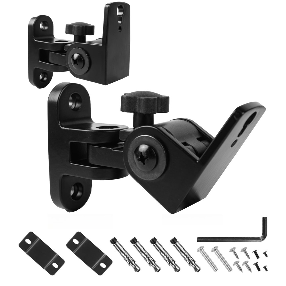 Universal Speaker Wall/Ceiling Mount Brackets,180°Adjustment,2 Packs Black Metal
