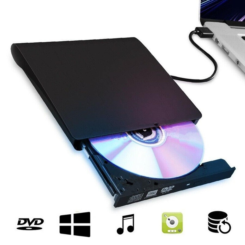 USB 2.0 Slim External DVD Rom Optical Drive CD DVD RW Player Reader Recorder t