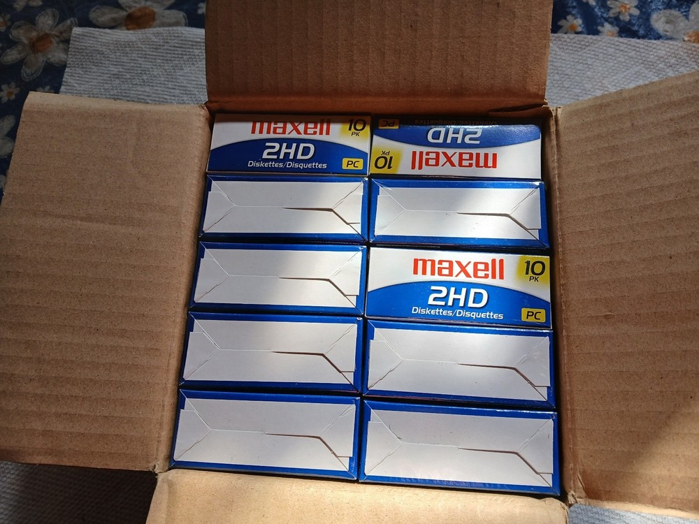 Maxell Micro Floppy 3.5" Disk MF2-HD High Density Double Sided 100Ct NEW IN BOX!