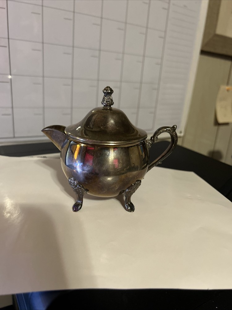 Vintage Ornate Silver Plated Creamer Dish Footed With Lid