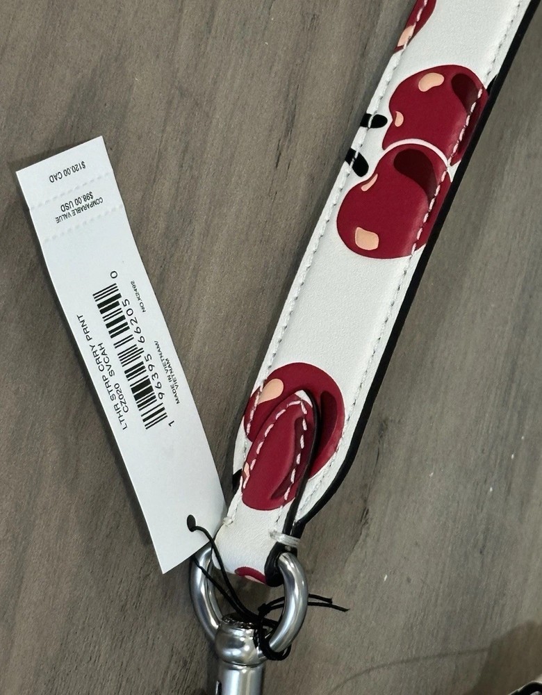 COACH Replacement Strap Cherry Print Smooth Leather CZ020 Silver/Chalk Red Multi