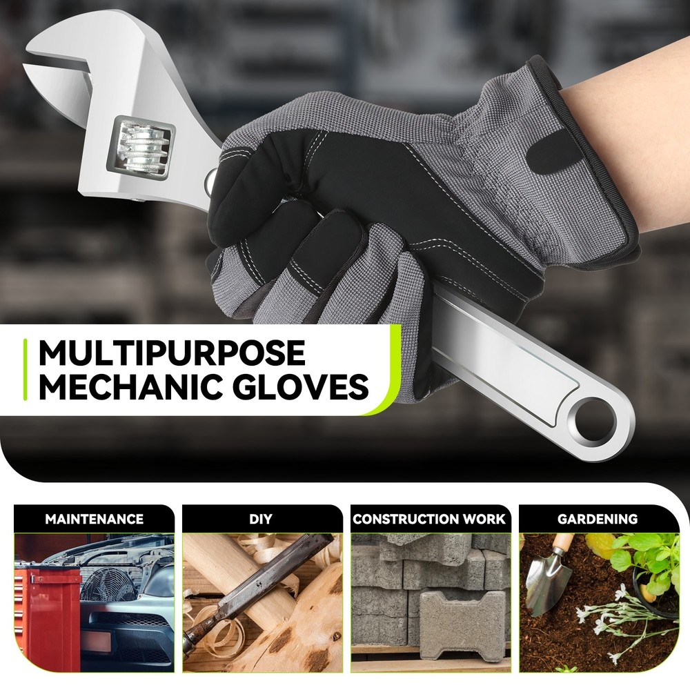 4 Pair Gray Breathable Universal Multi-Purpose Utility Mechanic Work Gloves