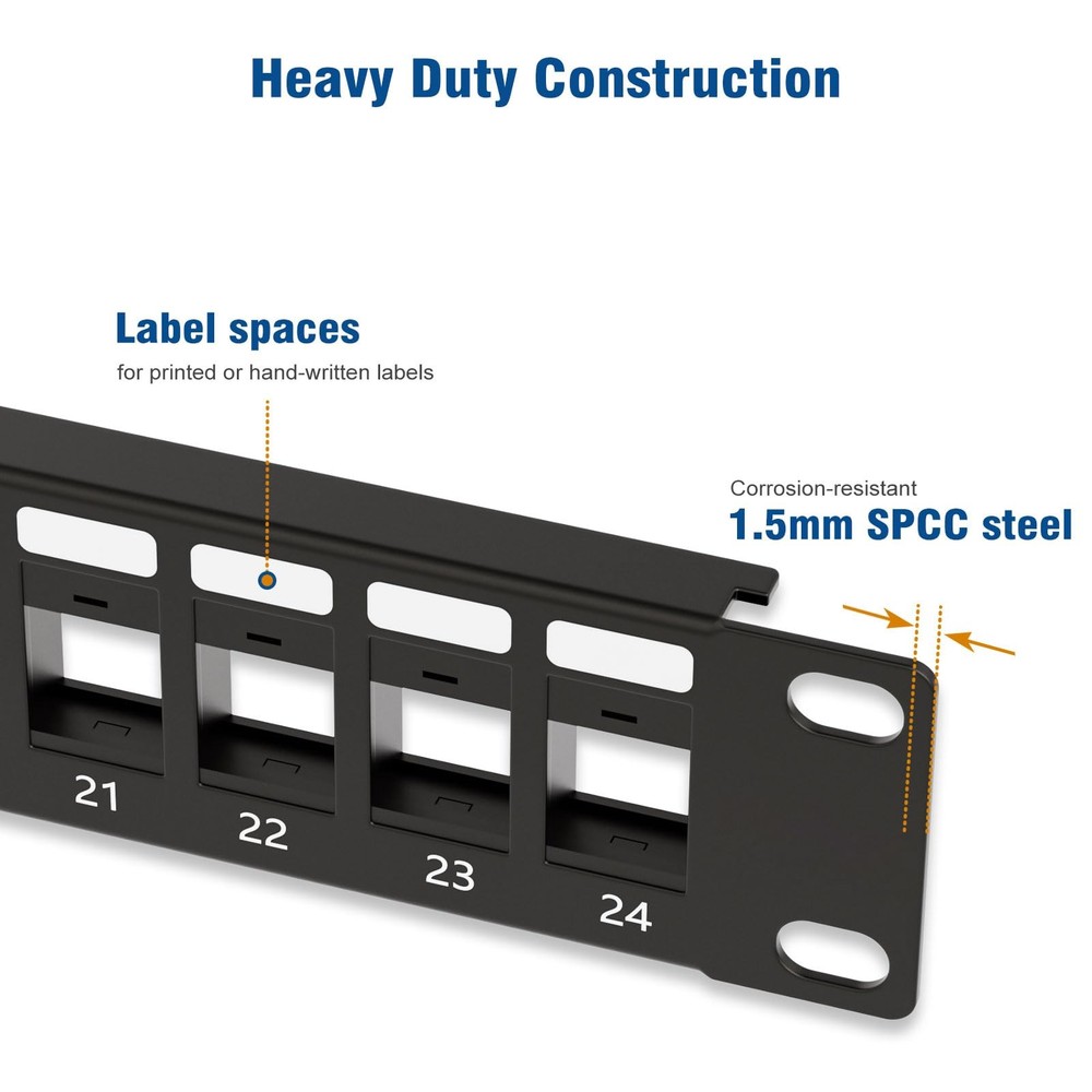 Blank Keystone Patch Panel 24 Port, 1U 19 Network Patch Panel for Keystone Ja...