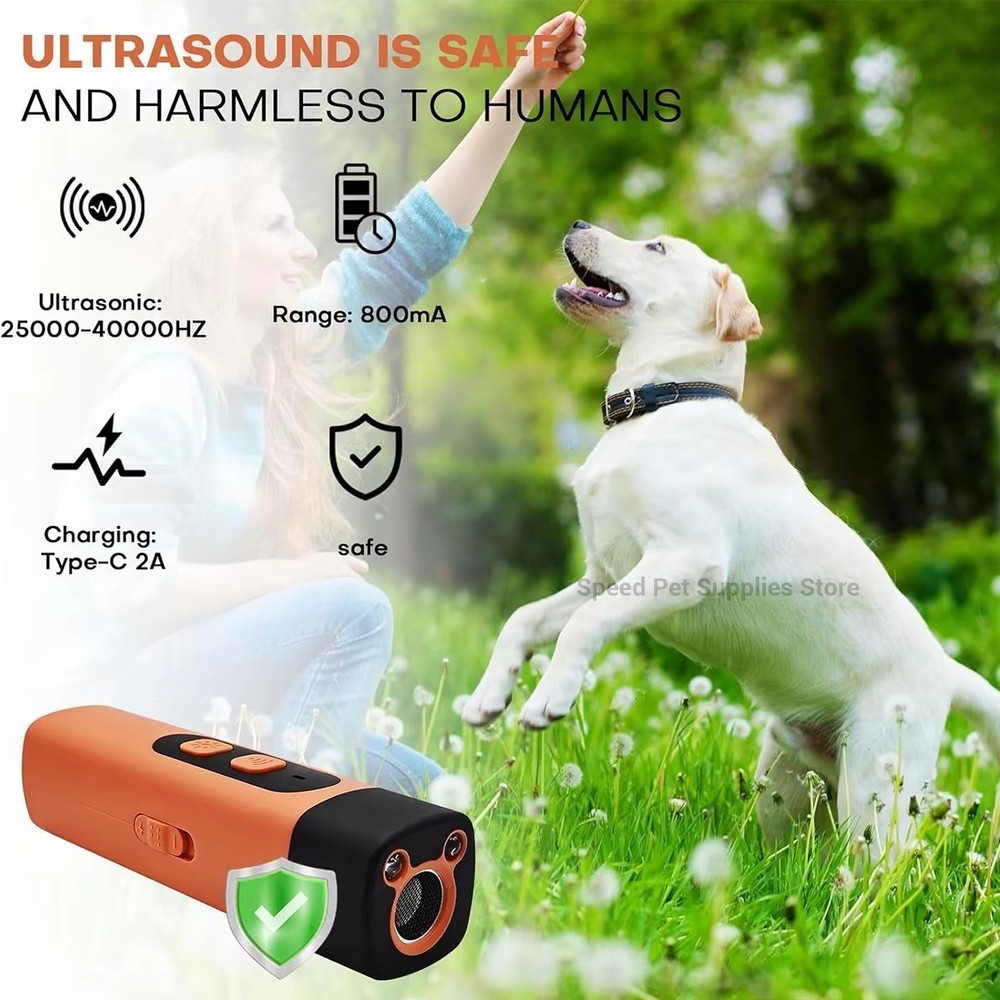 Rechargeable Ultrasonic Dog Bark Control Training Repeller LED Flashlight 🐕
