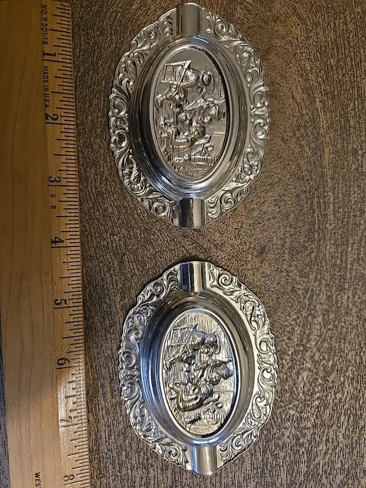 2 Small Vintage Silver Plated Ashtrays See All Pics And Description