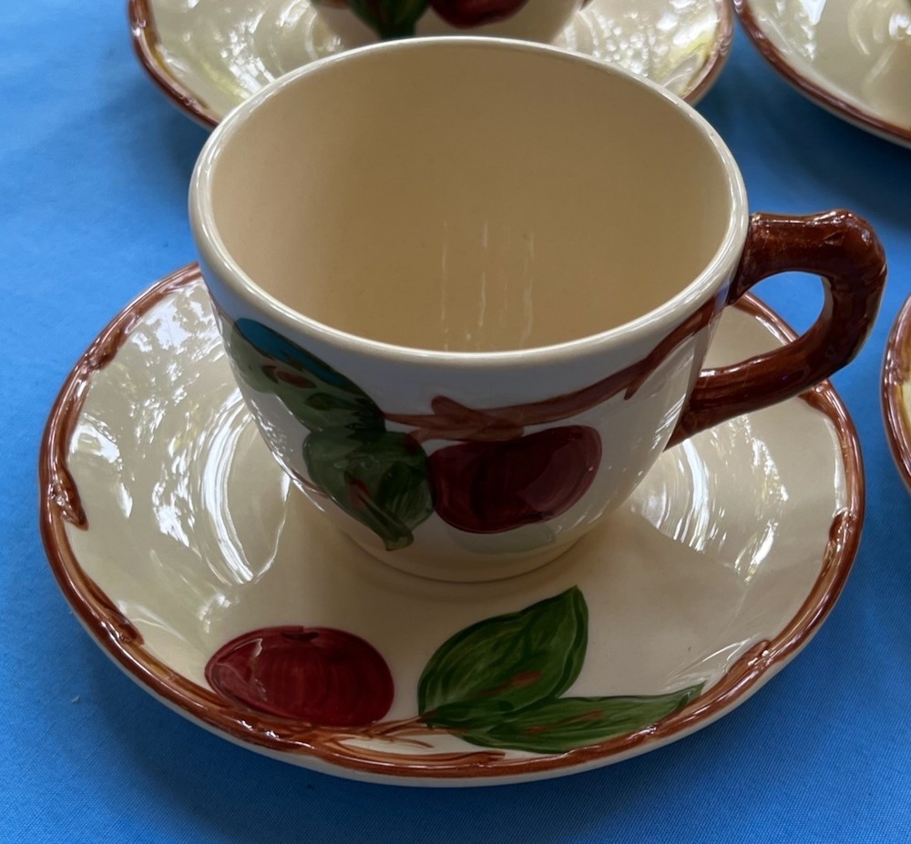 FOUR Franciscan Apple Earthenware Interpace Cup and Saucer Sets USA
