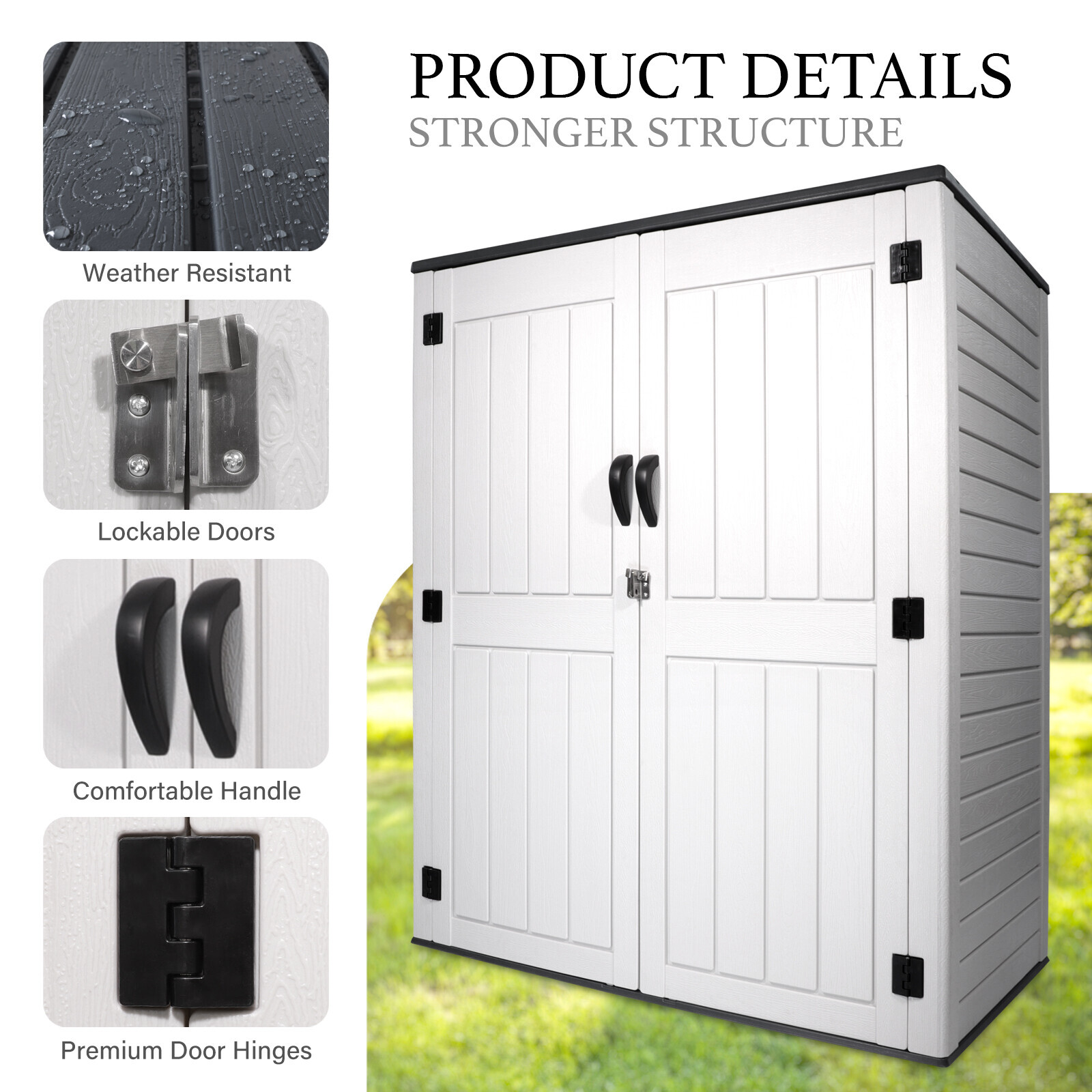 52 Cu.Ft Outdoor Storage Box Horizontal Resin Patio Garden Shed w/ Lockable Door