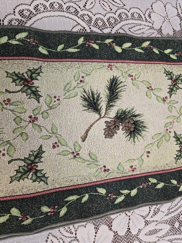 Christmas Cardinals Pine Cones Pointed Table Runner 72"