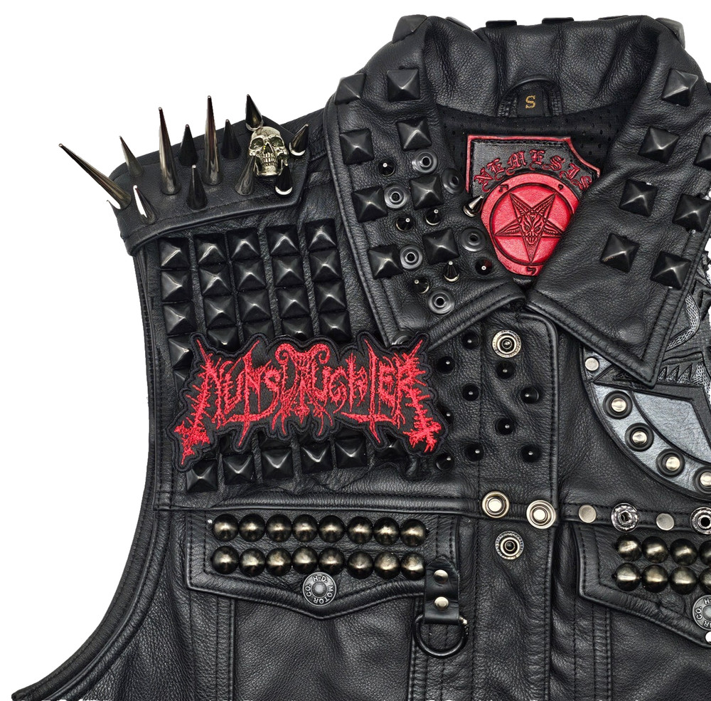 NUNSLAUGHTER LOGO RED (shaped border) EMBROIDERED PATCH