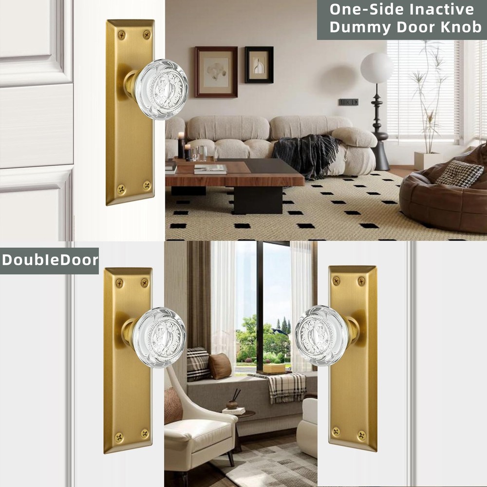 Glass Dummy Door Knobs Interior, Single-Side Crystal Dummy Door Knobs Replace...