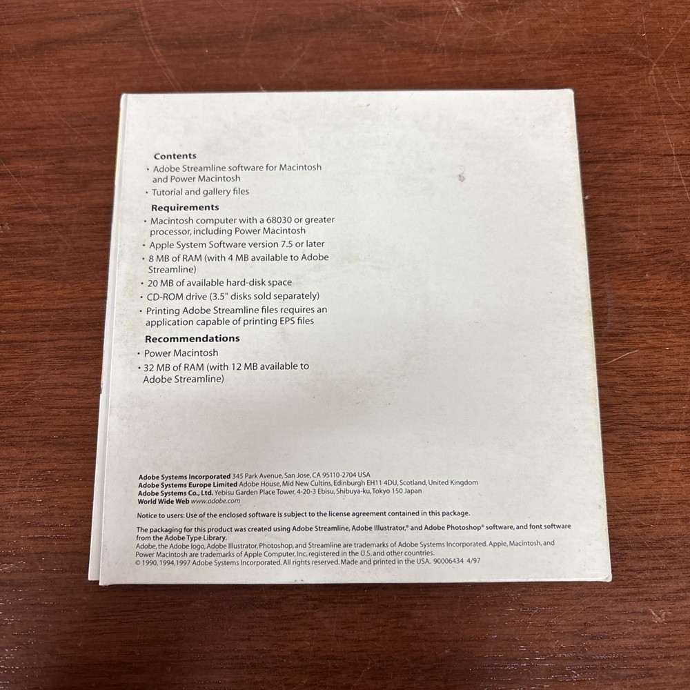 Adobe Streamline 4.0 Software for Macintosh with Key