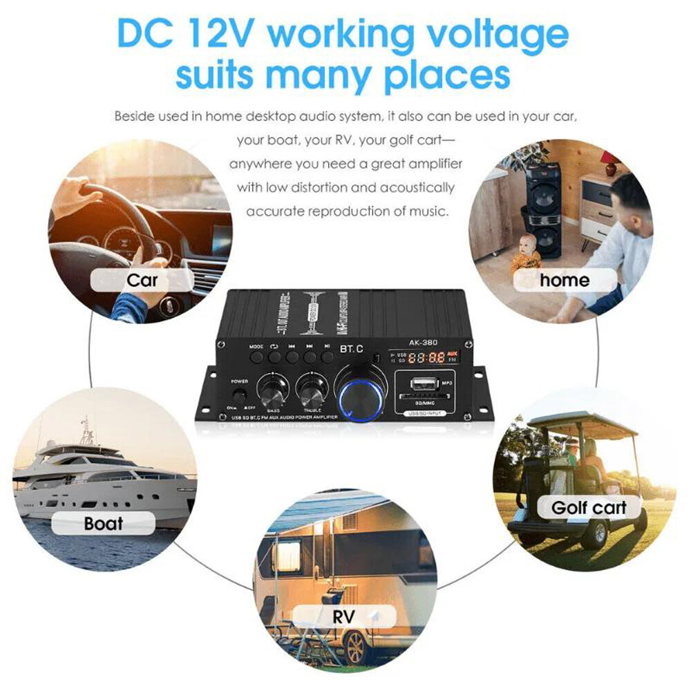 800W 2 Channel Bluetooth Mini HIFI Power Amplifier Audio Stereo Amp Home Car FM