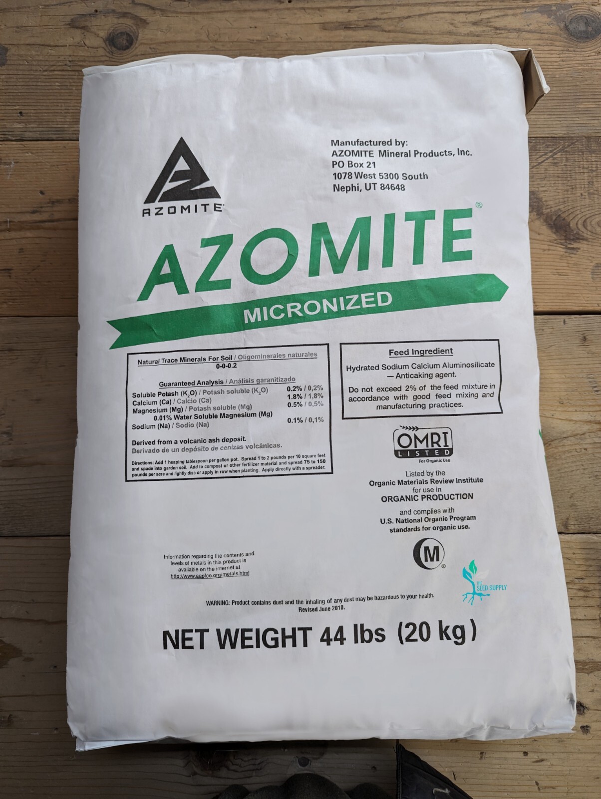 44 Pound AZOMITE Volcanic Ash Rock Dust Powder -67 Trace Minerals - Original Bag