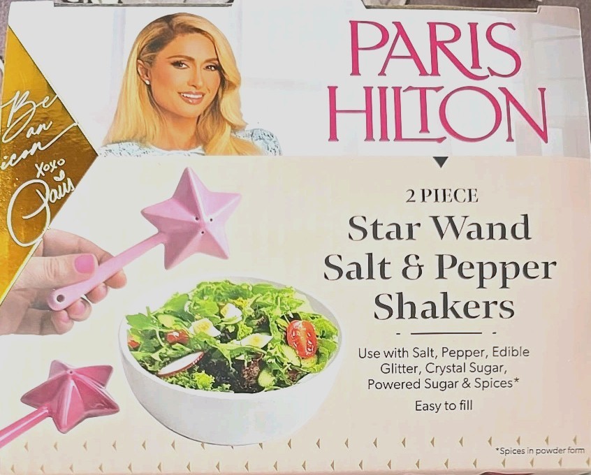 PARIS HILTON ~ STAR WAND ~ Ceramic ~ PINK SHADES ~ 5.75" Salt & Pepper Shakers