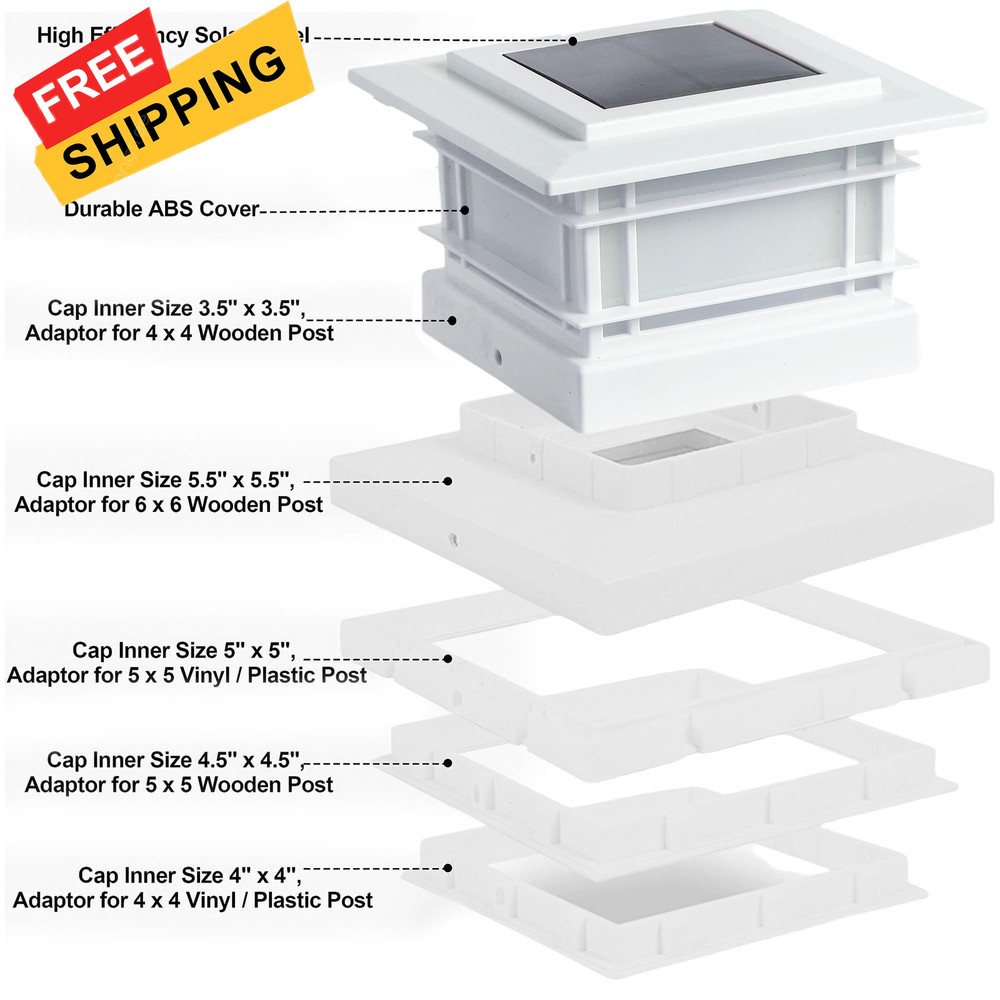 Dynaming 4 Pack Solar Post Cap Lights 4 Flickering Flame Lights, White