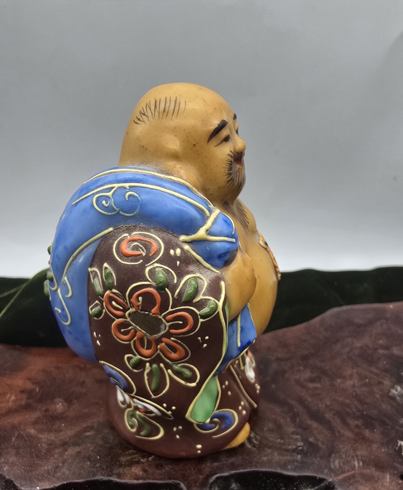 Vintage Kutani Moriage Japanese Hotei Laughing Buddah 3.5x2 Asian Figurine