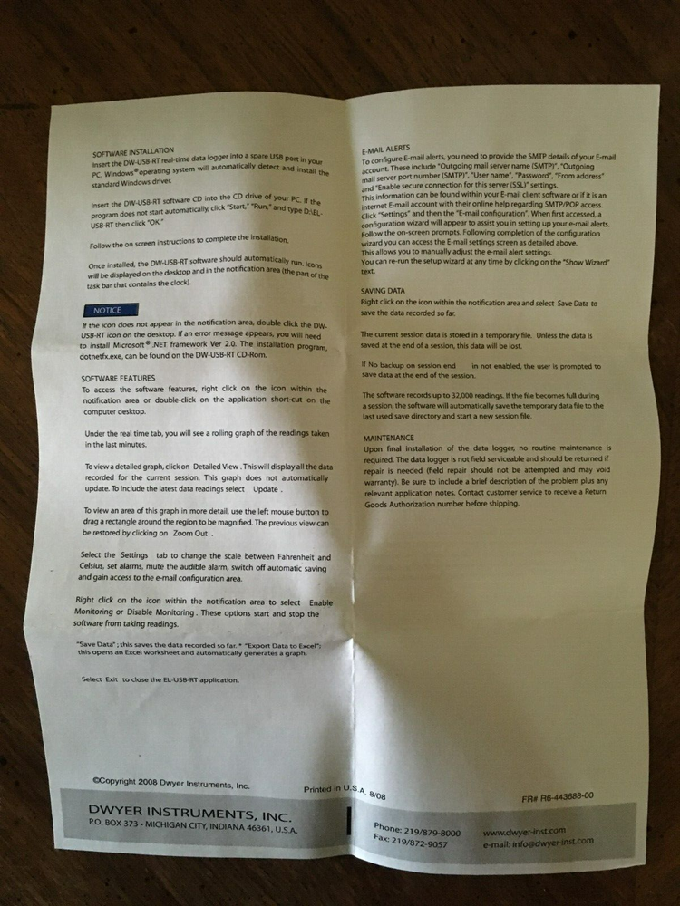 Dwyer DW-USB-RT Real Time USB Data Logger Temp, humidity, dew point