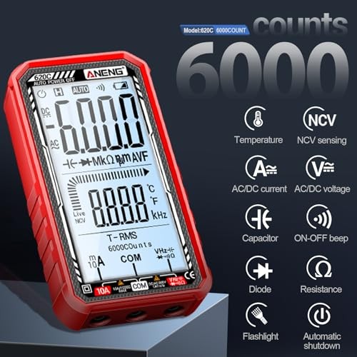 Digital Multimeter Tester, Smart Multimeter with Auto Ranging Digital 620C Red