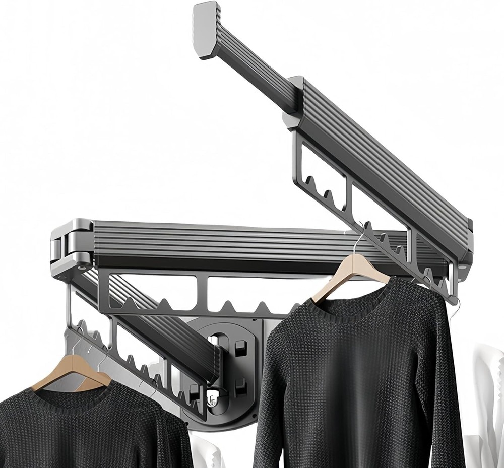 Wall Mounted Laundry Drying Rack Clothes Hanger Space Saver Foldable
