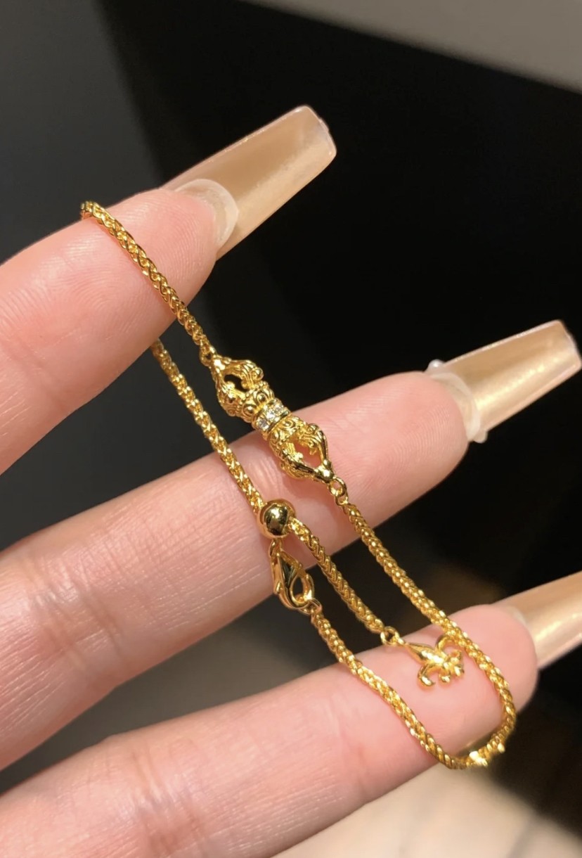 14K Yellow Gold Vintage Style Golden Bracelet Luxury Couple Jewelry