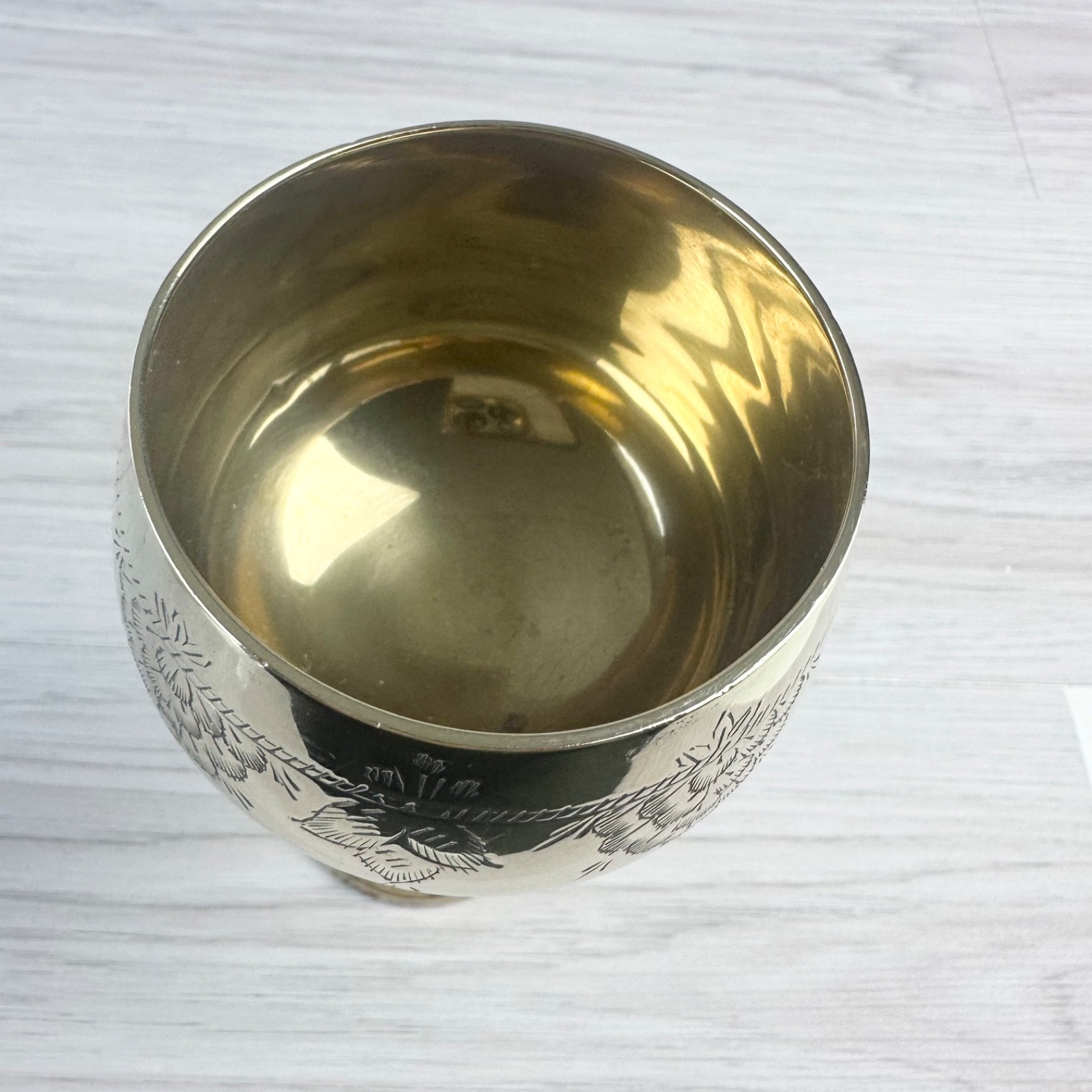 Vintage Silver Plate Engraved Wine Goblet Collectable Retro Decor Cup