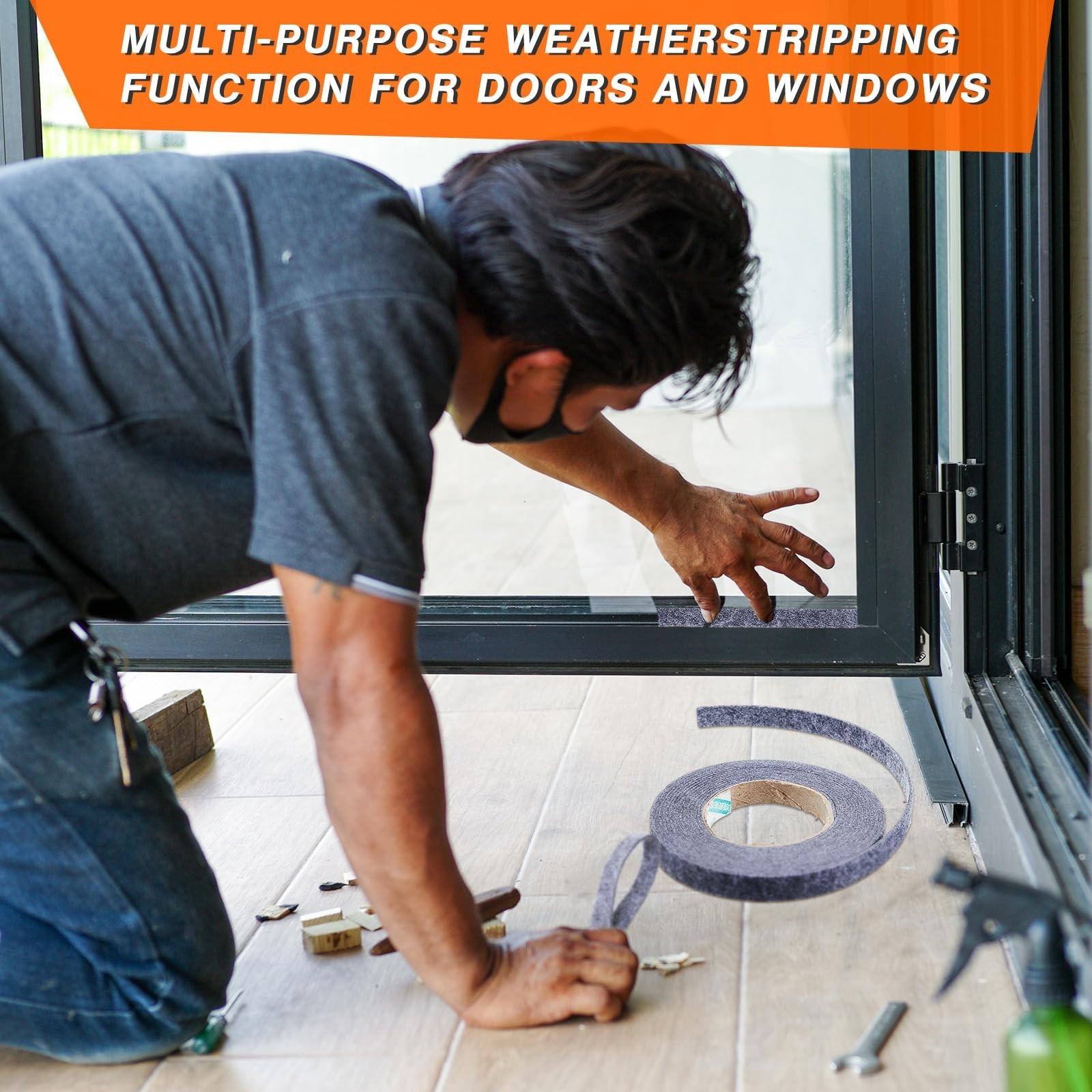 Buryeah 2 Rolls 5/8 Inch x 17 ft Multipurpose Felt Weatherstrip Seal Felt Str...