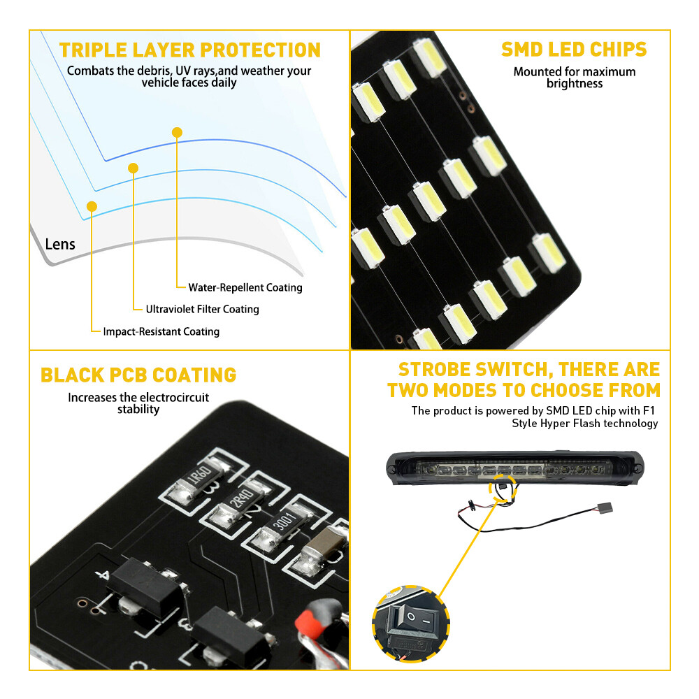 Led 3rd Third Brake Light Cargo For Ford 2000-2005 Excursion Red+white Smoked